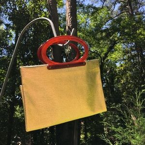Vintage 70s gold lame tote with lucite handles